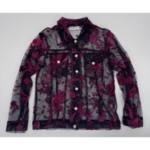Camille & Co. Sheer Mesh‎ Floral Jacket Blouse Pink Embroidery Gothic Romantic M
